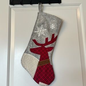 Deer stocking textured red and gray with brown collar